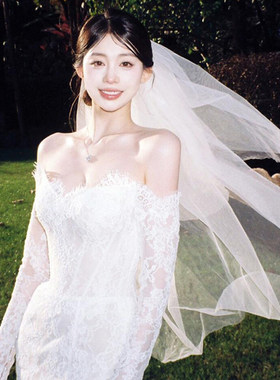 法式高级感新娘头纱结婚领证拍照头饰求婚领证简约婚纱白色蓬蓬纱