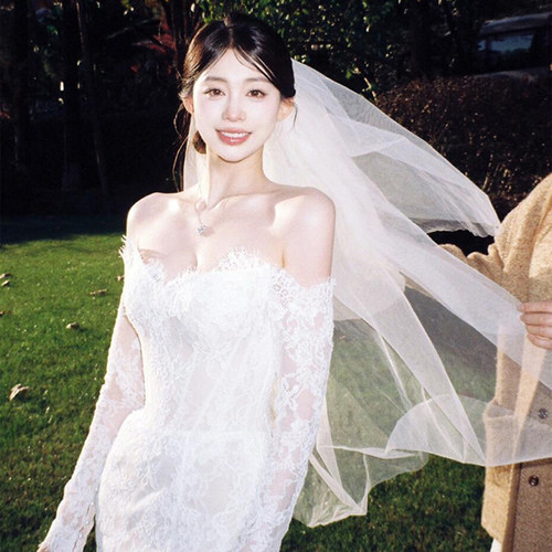 法式高级感新娘头纱结婚领证拍照头饰求婚领证简约婚纱白色蓬蓬纱