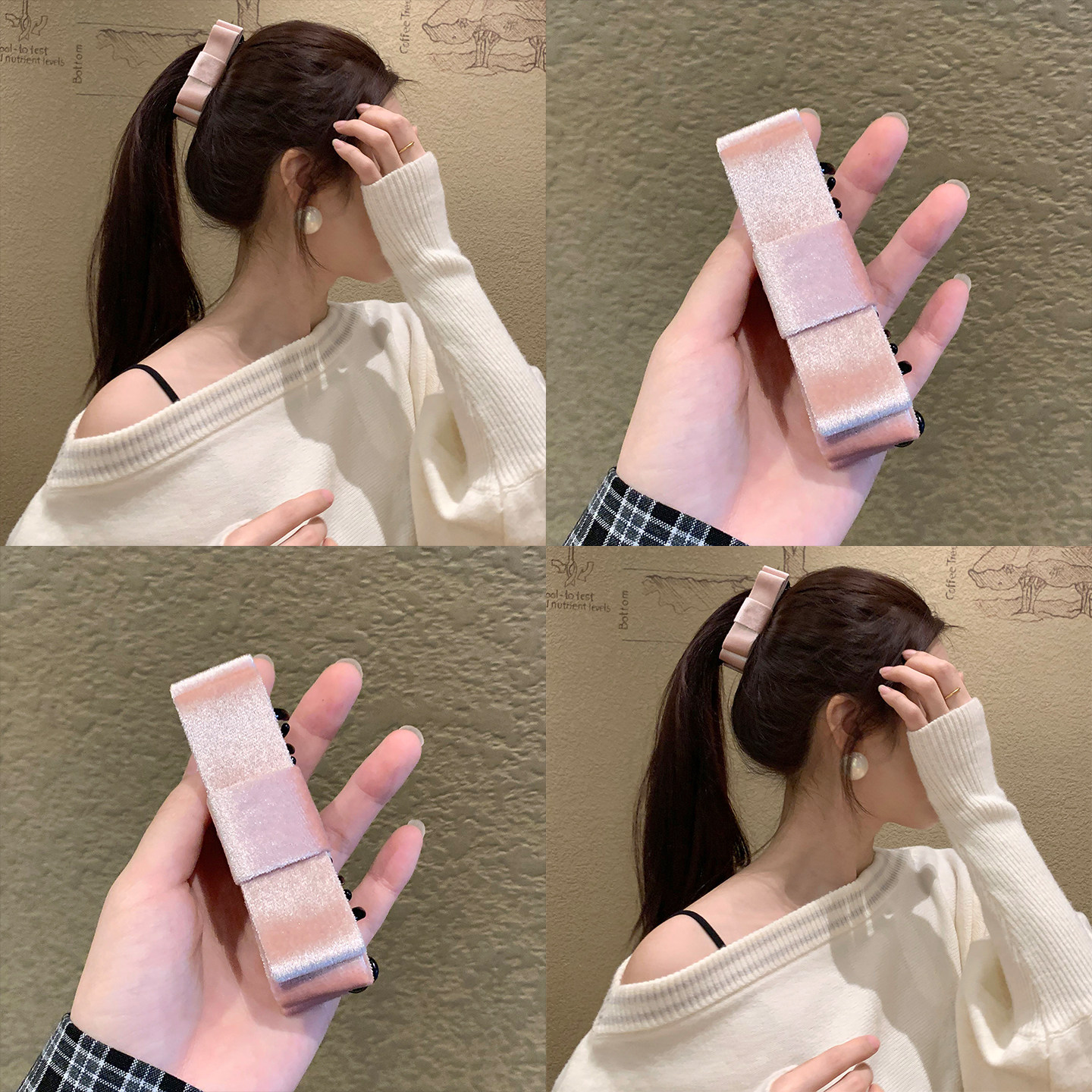 矜贵千金！粉色丝绒双层蝴蝶结香蕉夹竖夹后脑勺半扎发马尾夹发饰,饰品/流行首饰/时尚饰品新,发饰,淘宝优惠券,粉丝福利购,淘宝优惠卷