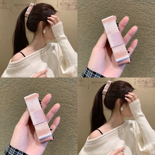 矜贵千金 粉色丝绒双层蝴蝶结香蕉夹竖夹后脑勺半扎发马尾夹发饰