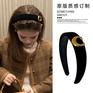 韩国黑色丝绒发箍女款 秋冬高颅顶压发头箍高级感发卡百搭外出发饰