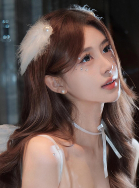 超仙白色羽毛珍珠发夹女万圣节cos白天鹅侧边刘海夹婚纱新娘头饰