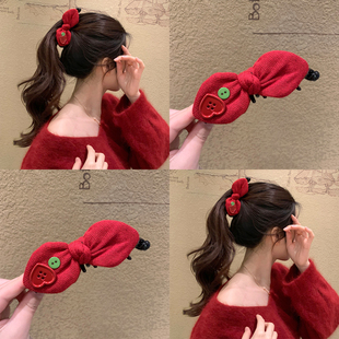 韩系简约兔耳朵蝴蝶结香蕉夹竖夹女2026新款 高级感甜美气质马尾夹