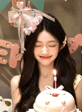 公主风~蕾丝蝴蝶结生日帽发夹