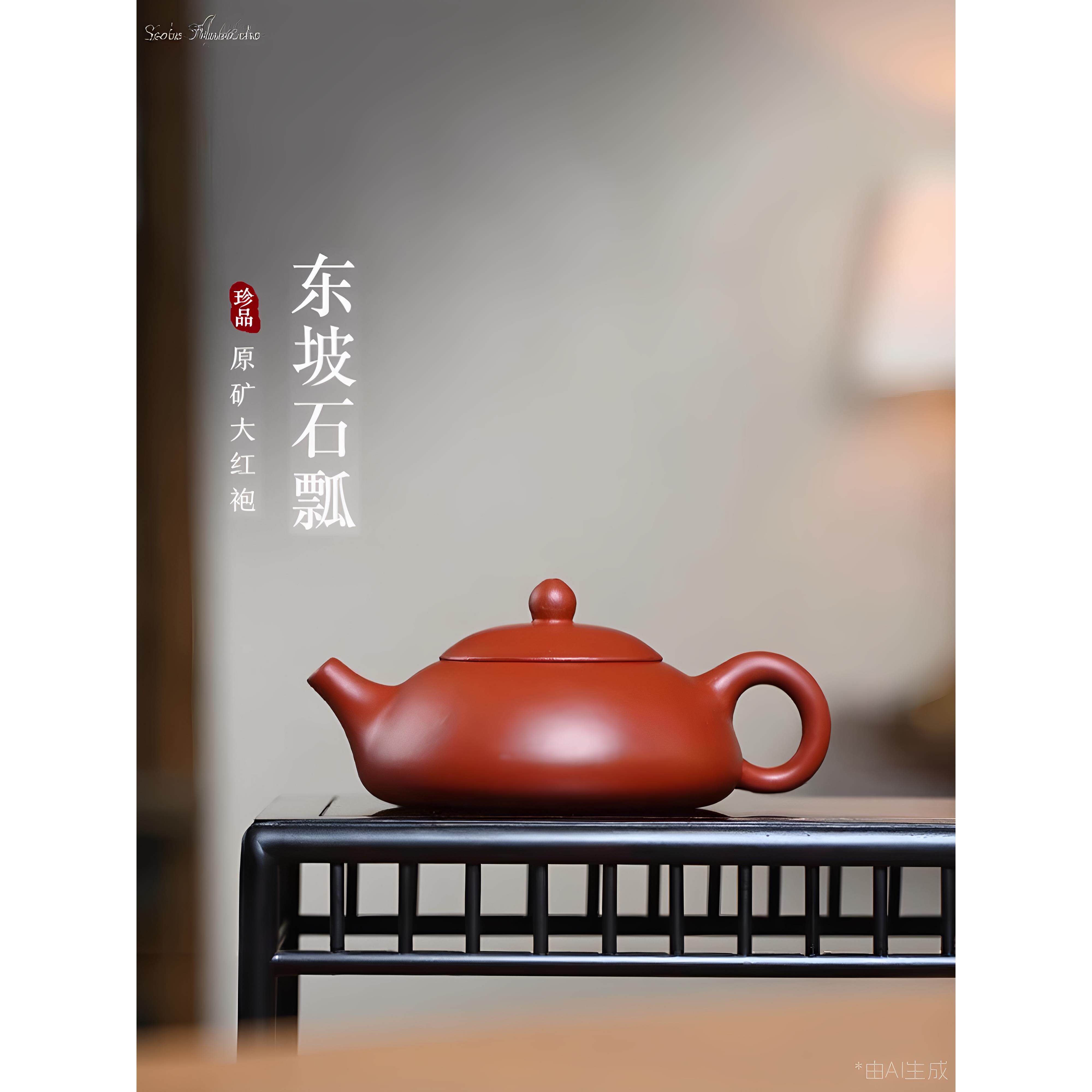 宜兴正宗紫砂茶壶著名纯手工大红袍东坡石勺茶壶套装单小茶具
