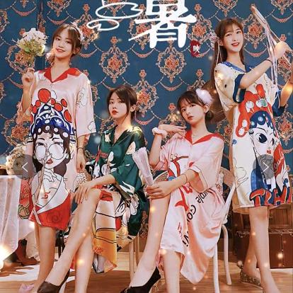 睡衣女冰丝夏季国潮睡衣美少女战士短袖聚会闺蜜装丝绸睡裙可外穿