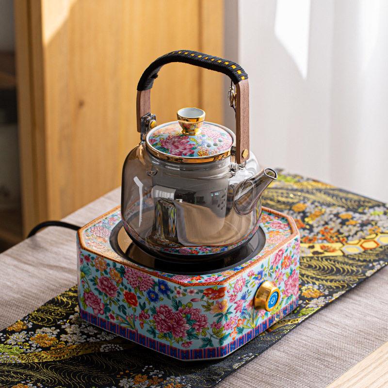 珐琅彩电陶炉家用陶瓷办公室加厚玻璃烧水壶煮茶壶煮茶器茶炉泡茶
