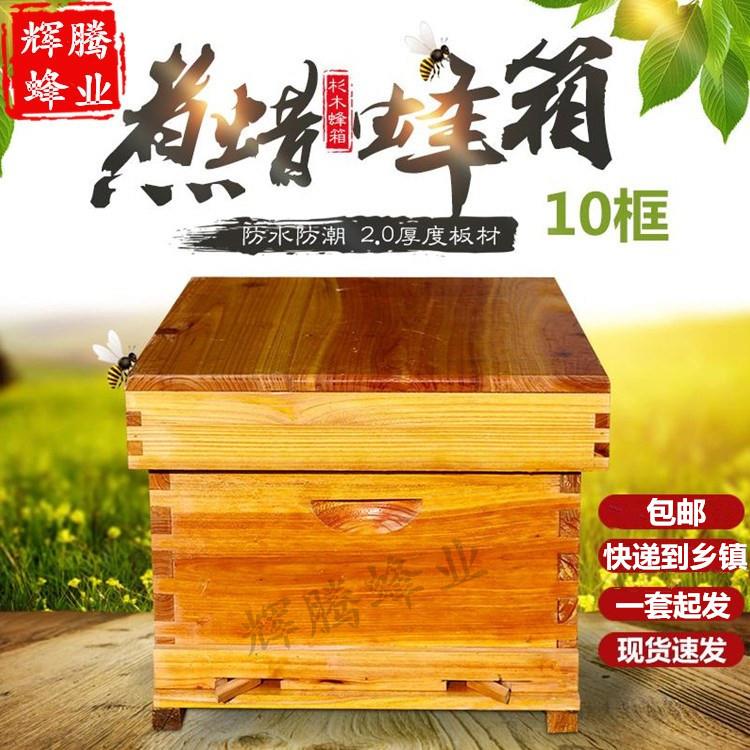 蜜蜂蜂箱标准十框烘干杉木煮蜡蜂箱七框中蜂蜂箱平箱全套养蜂工具