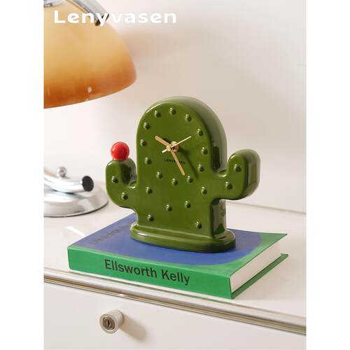 LENYVASEN 多巴胺仙人掌时尚陶瓷桌面座钟静音客厅卧室家居装饰品