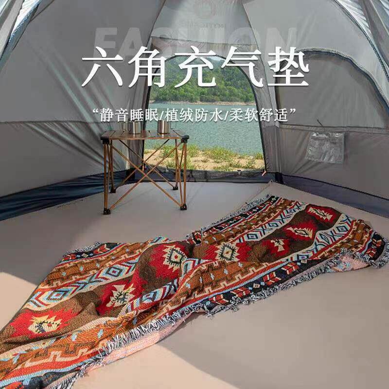 韩国品牌户外六角自动充气床垫防潮垫帐篷地垫加厚气垫床卡其