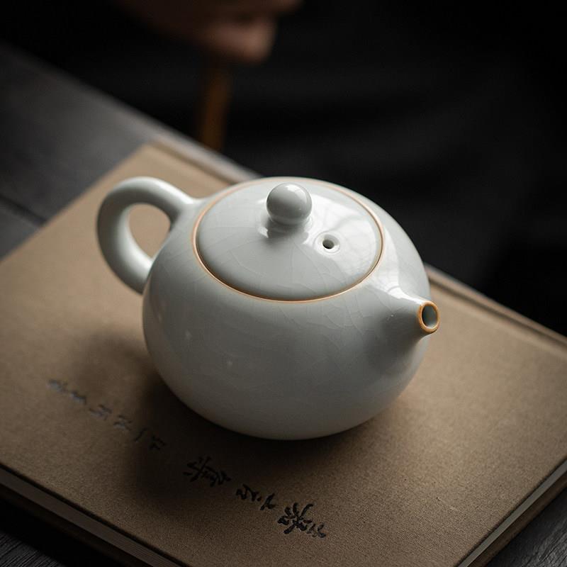 汝窑小茶壶单个高档陶瓷泡茶壶功夫茶具开片可养带过滤粉色西施壶