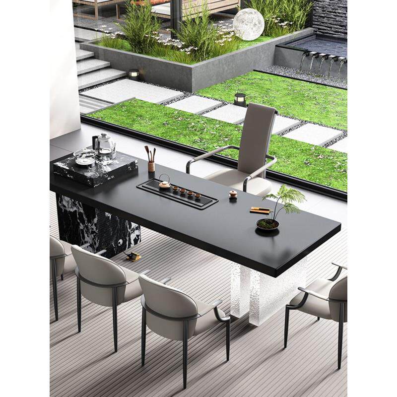 意式轻奢岩板茶桌椅办公室家用亚克力轻奢高级感小户型阳台泡茶桌