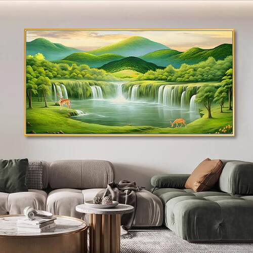 简约客厅聚宝盆山水画沙发背景墙装饰画招财风景挂画大气餐厅壁画