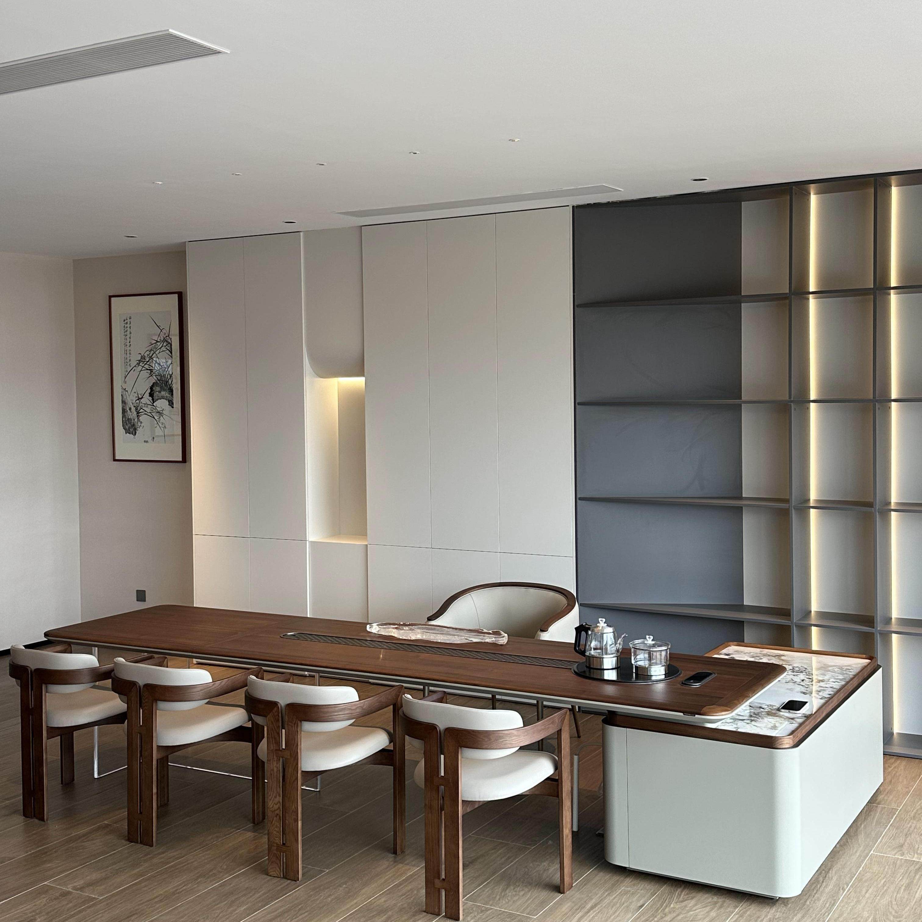 新中式实木茶桌椅组合轻奢商务接待办公室茶台烧水壶一体茶艺桌