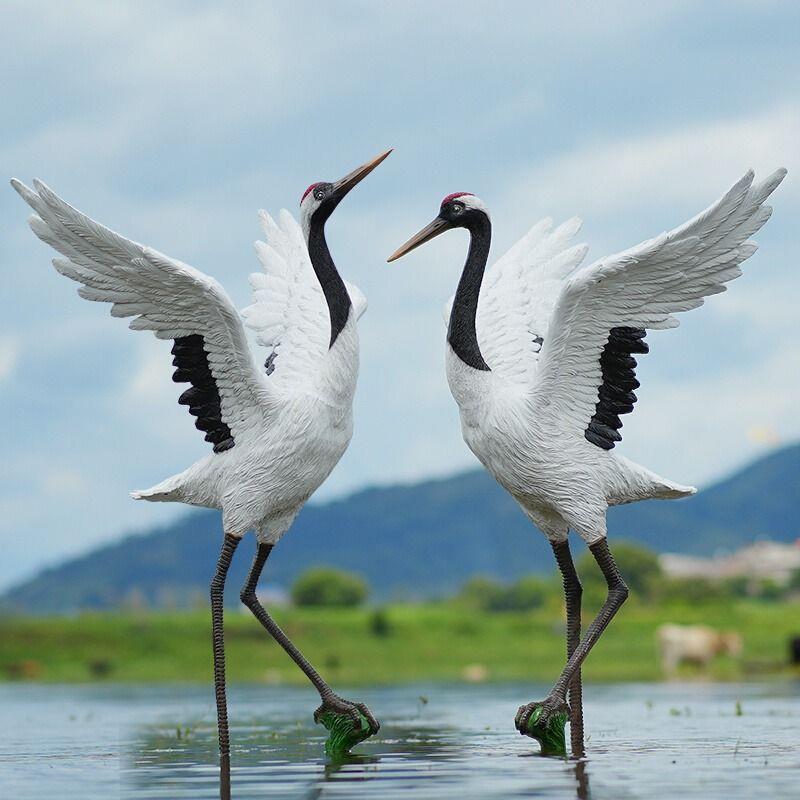 户外彷真仙鹤雕塑模型景区水池假山公园庭院玻璃钢大型丹顶鹤摆件