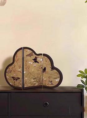 百蝶图中古风桌面屏风摆件客厅电视柜入户玄关柜茶桌摆台画装饰品