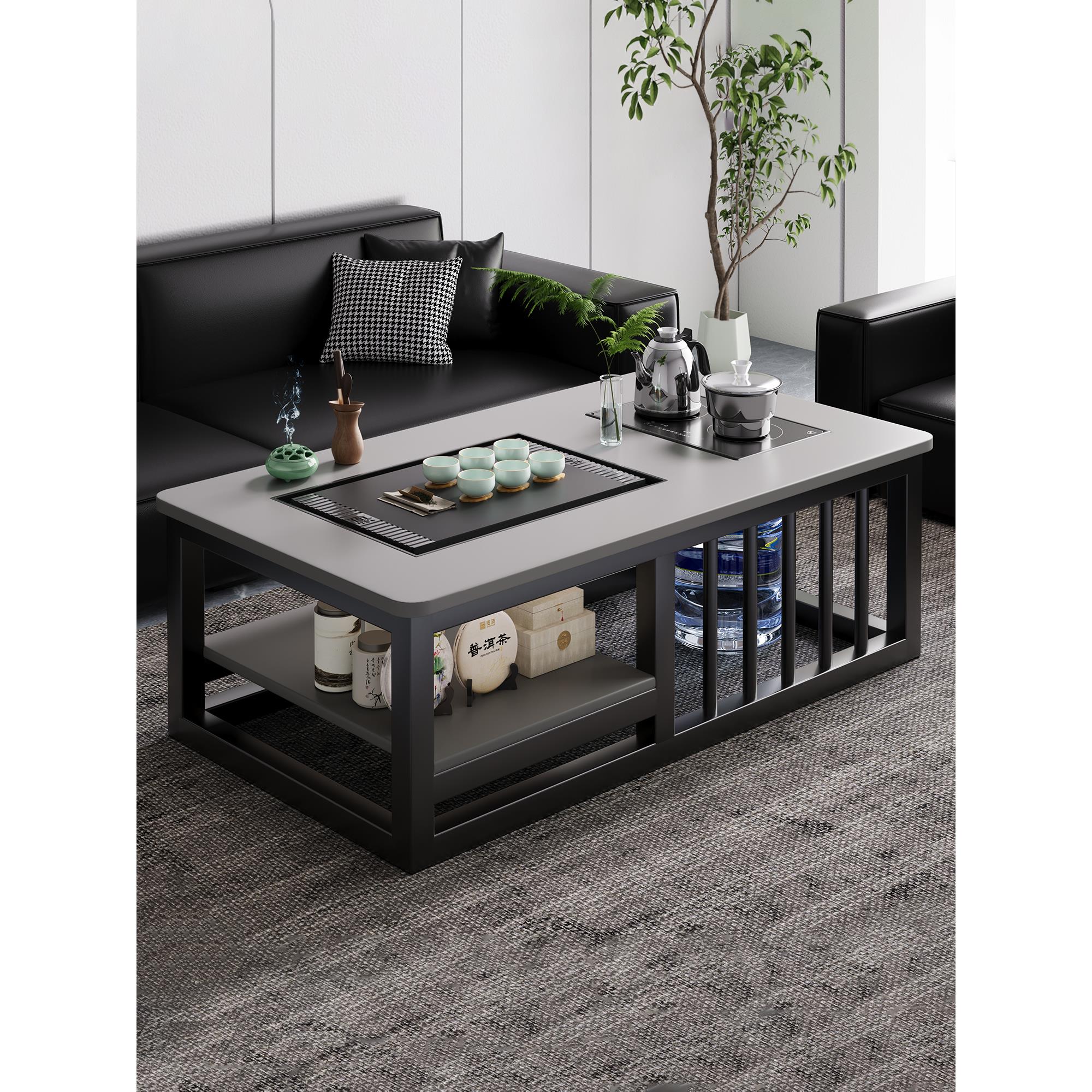 办公室茶几会客泡茶茶桌现代轻奢客厅家用双层一体式边几沙发桌子