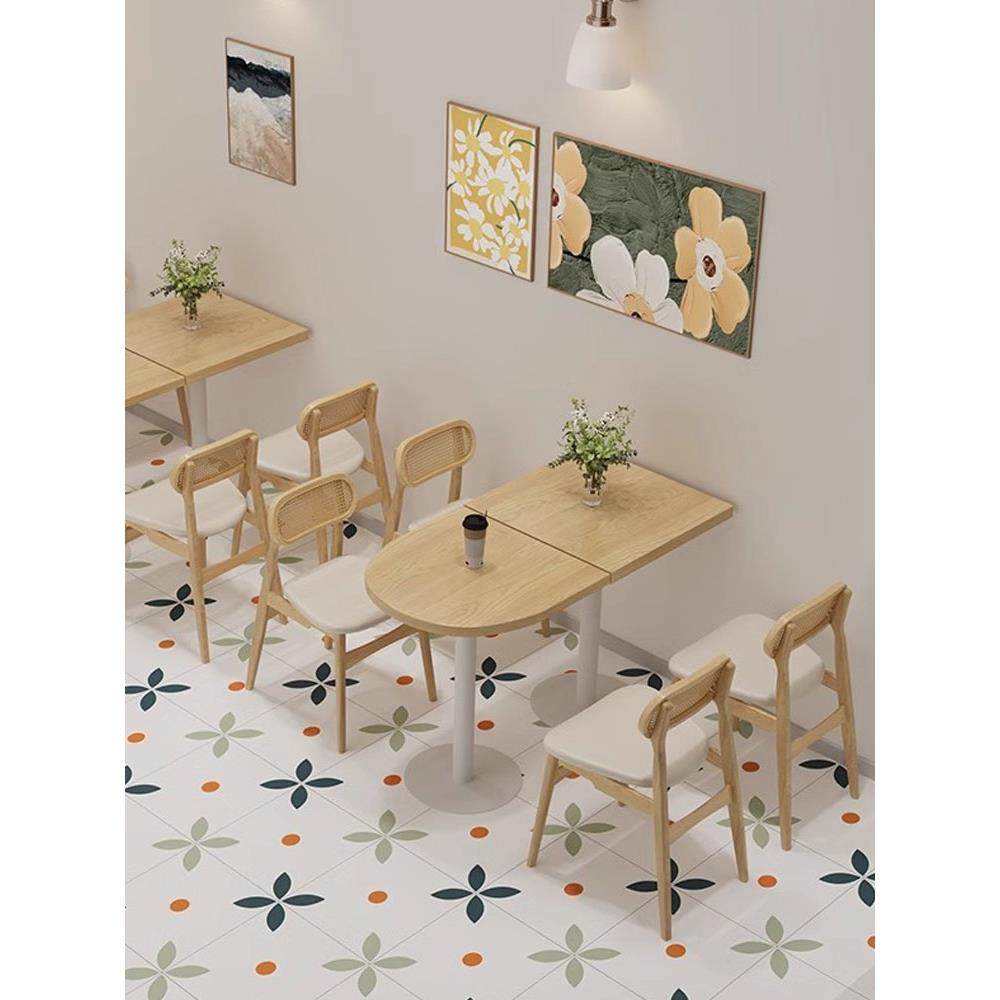 定制原木风奶茶店桌椅子组合甜品店靠墙长条凳咖啡厅卡座沙发商用