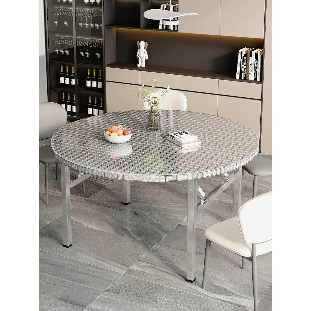 北欧轻奢304不锈钢可折叠圆桌子户外客厅经济型家用餐桌出租房吃