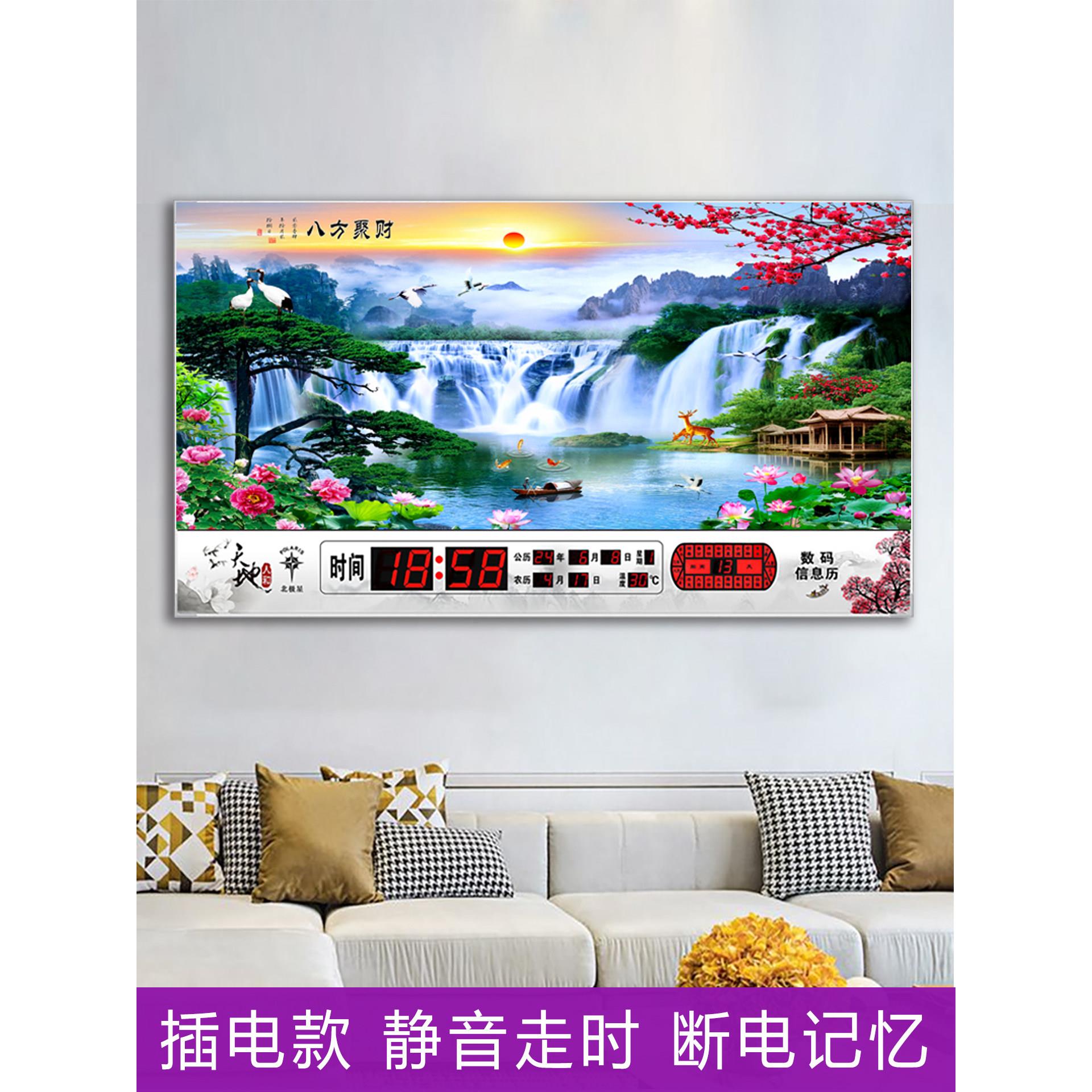 北极星新款万年历客厅挂钟表装饰画挂墙餐厅简约电子钟日历表静音