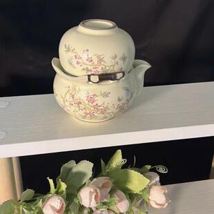 奶黄汝窑可养紫藤花手抓宝瓶壶茶壶家用户外一壶一主人杯