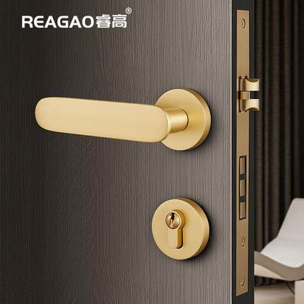 睿高纯铜室内门锁卧室静音木门把手家用房门锁通用型极简法式轻奢