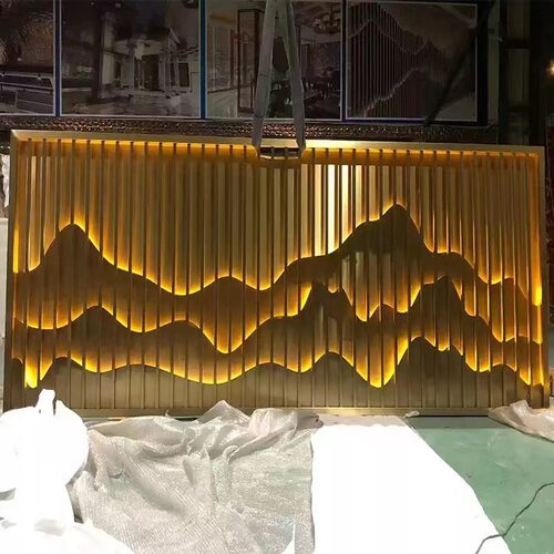 发光金属假山隔断不锈钢屏风玄关镂空庭院酒店走廊室外内背景墙