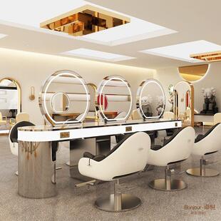 网红美发店镜子侧边带灯柜子一体理髲店发廊专用卓悦烫染镜台