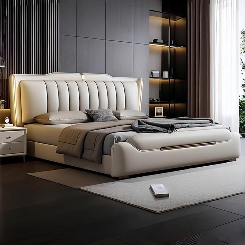 意式轻奢真皮床现代简约主卧大床高端大气1米8双人床软包储物婚床