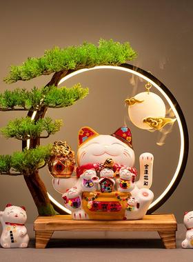 创意自动招手摇手招财猫灯圈摆件店铺开业送礼家居客厅收银台装饰