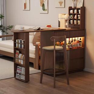 实木吧台桌小户型客厅隔间家用可伸缩岛台餐柜一体柜玄关收纳柜