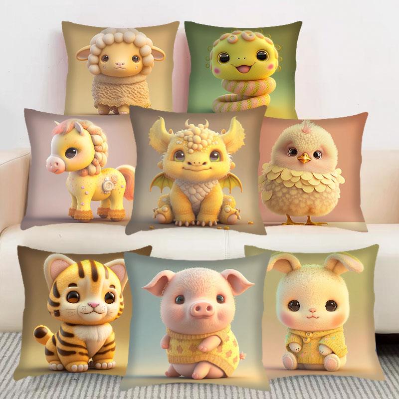 卡通生肖兔2023新十字绣枕头手工DIY自绣客厅沙发枕套