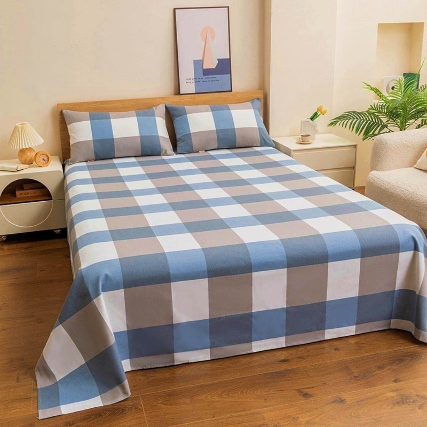 老上海老式粗布纯棉床单单件100全棉加厚夏季老牌国民条纹格子