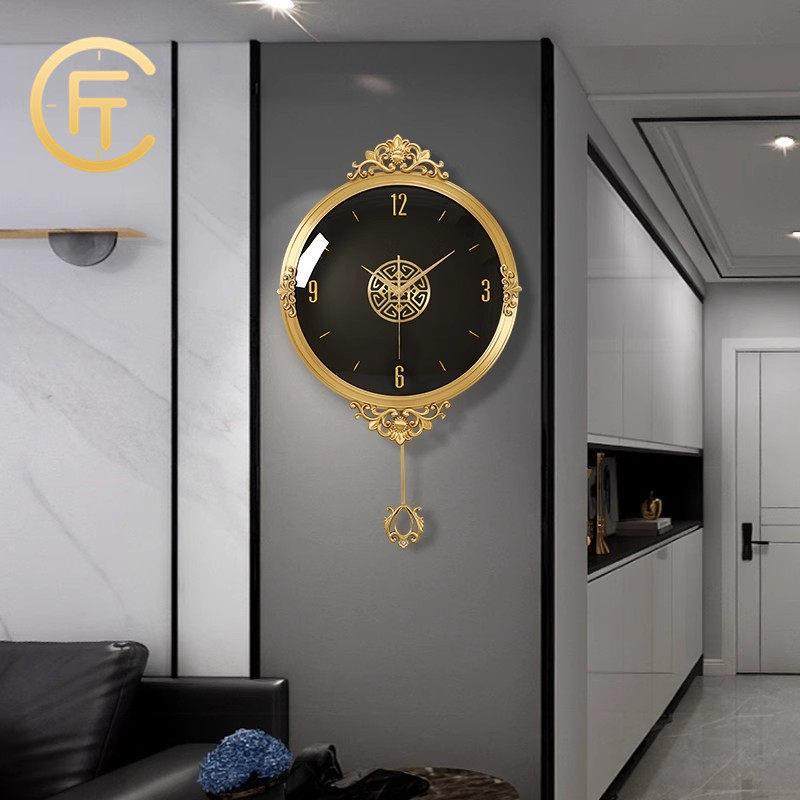 胖匠挂钟轻奢现代简约钟表客厅纯铜鹿头大气网红挂表时尚静音装饰