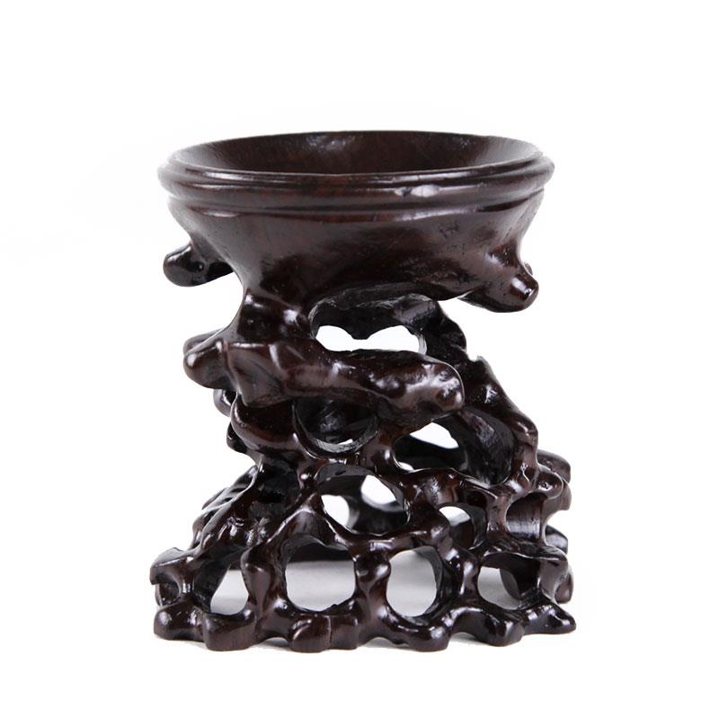 黑檀木实木根雕镂空根艺底座奇石头紫砂茶壶多肉微型盆景几架木托