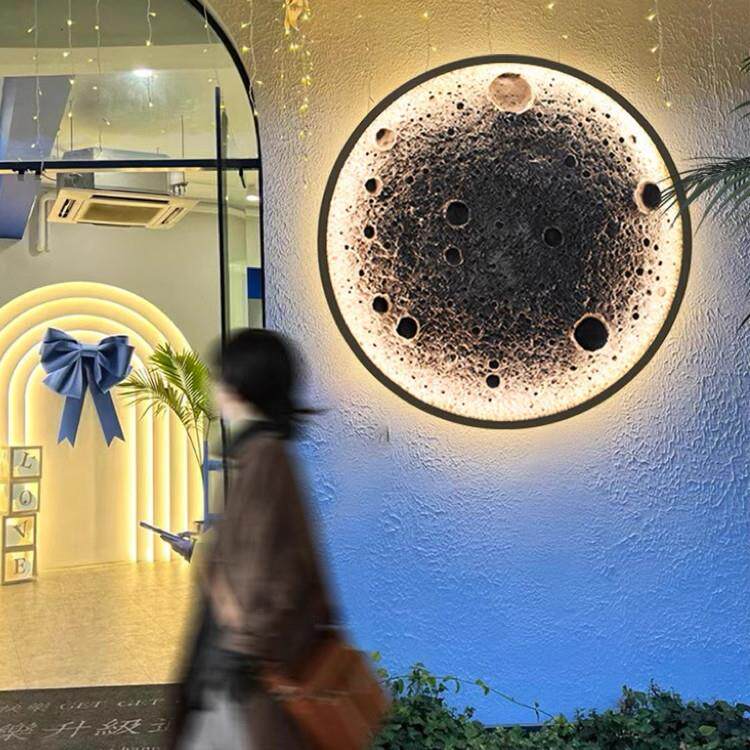 月球壁灯3D立体浮雕月亮灯室内外智能调光背景墙灯圆形氛围壁画灯