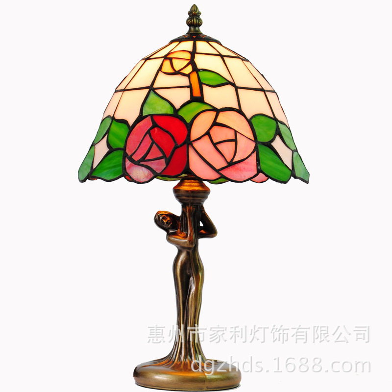 厂家直供彩色玻璃玫瑰台灯婚庆