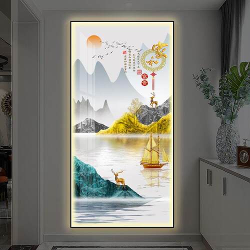 新中式轻奢高档入户玄关装饰LED现代简约玄幻灯画正对门墙面壁画