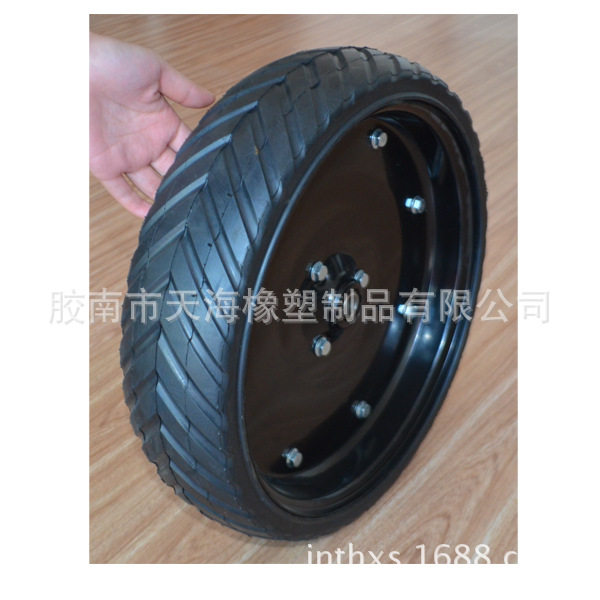 农用轮子16"X4”V型人字八字胎纹配半实心空心不充气橡胶轮胎