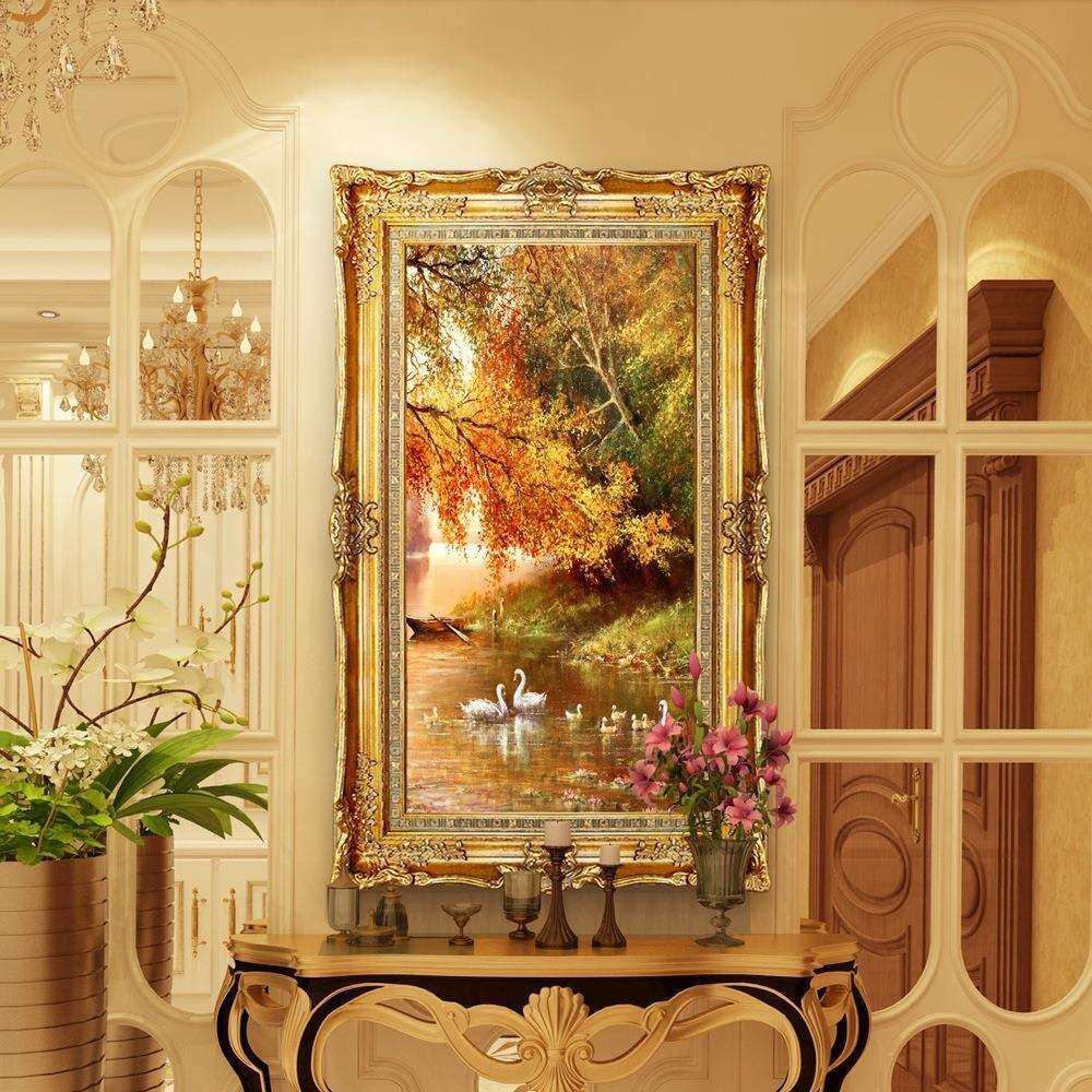 纯手绘油画动物天鹅风景走廊壁画欧式玄关墙面客大芬村挂画装饰画