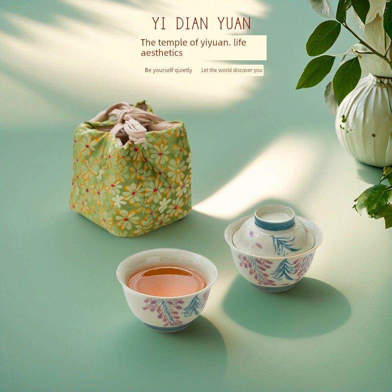 亿殿园手绘紫藤花一人饮便携式旅行功夫茶具小套装户外随身快客杯