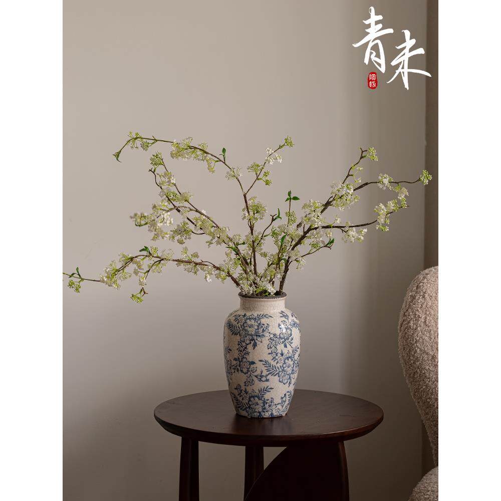 青花瓷花瓶摆件客厅插花水培高级感景德镇陶瓷复古宋代美学雪柳大