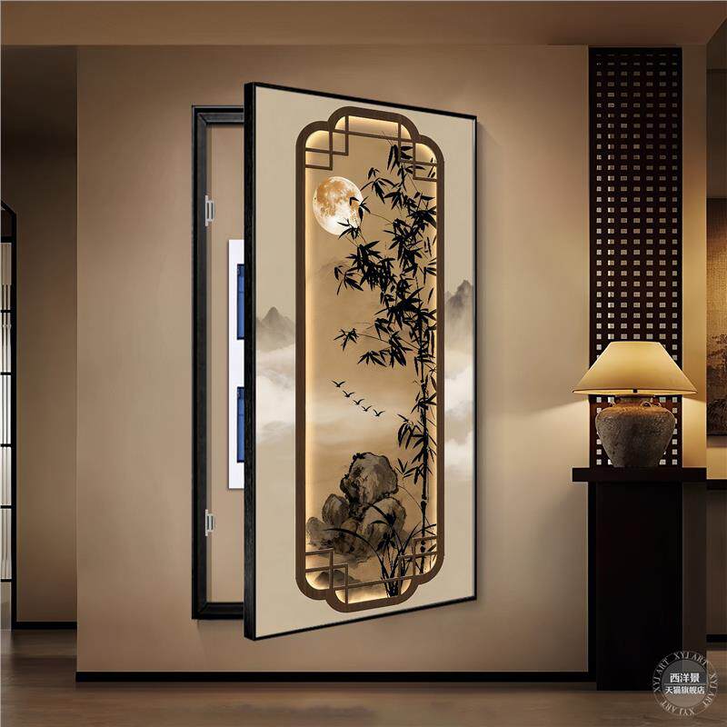 新中式水墨竹子电表箱装饰画大尺寸配电箱遮挡画竖款可定制电闸画