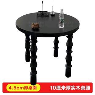 黑色圆桌饭店餐厅桌子原木饭桌 全实木圆形餐桌小户型家用复古法式