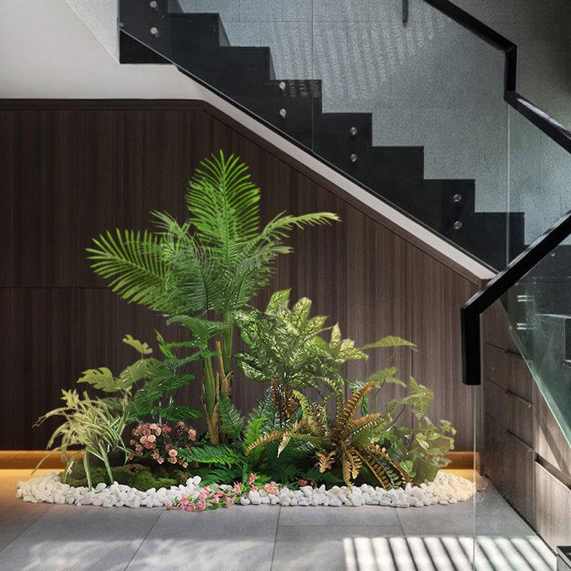 谷靈易生仿真植物造景室內(nèi)樓梯角落綠植景觀裝飾商城櫥窗綠植盆景