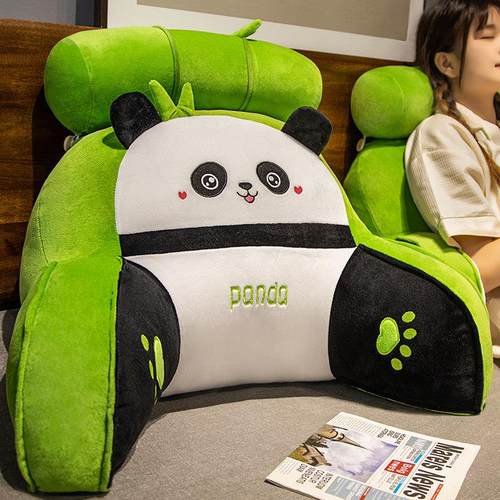 可爱熊猫冰丝豆豆床头靠垫软包腰靠背靠枕床上儿童看书玩手机沙发