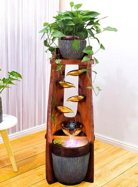 中式流水生财落地摆件客厅玄关循环加湿器阳台小鱼池招财摆件