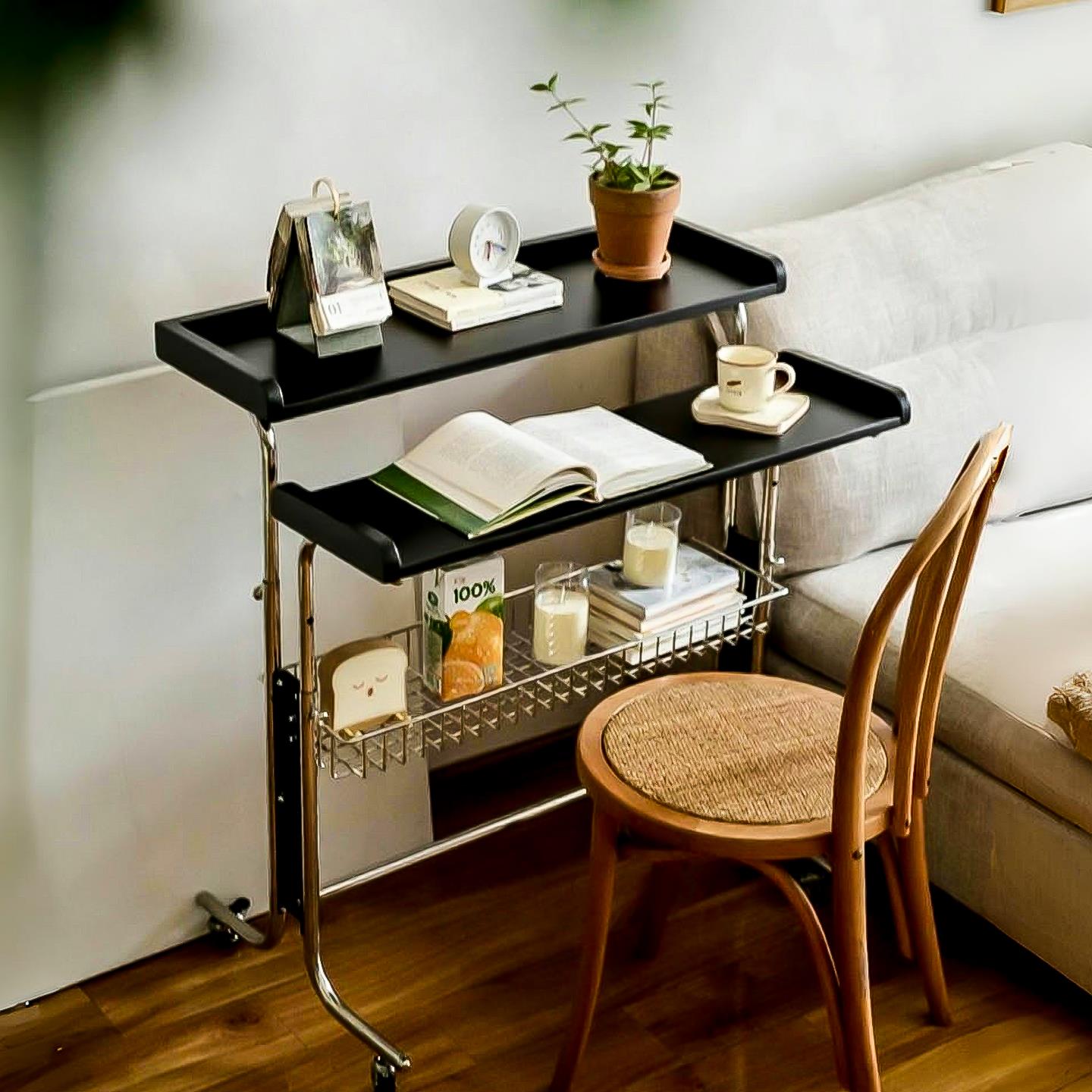 中古包豪斯风升降书桌客厅家用设计师实木电脑桌卧室可移动床边桌