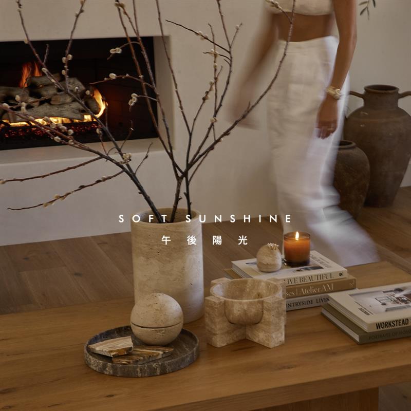 侘寂天然黄洞大理石收纳椭圆形火柴花器瓶香薰装饰首饰托 托盘罐