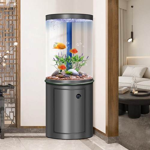 底滤圆柱形鱼缸客厅2025新款落地全圆桶生态免换水族箱玻璃金鱼缸